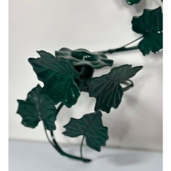 Vtg Green Metal Vine Leaf Candle Holder Wall Hanging Sconce - Picture 4 of 7